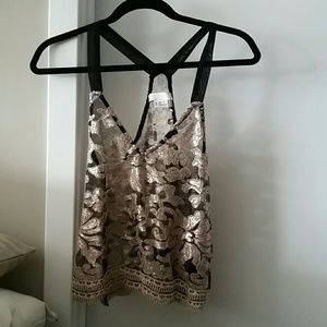 Gold Sequin & Lace Tank